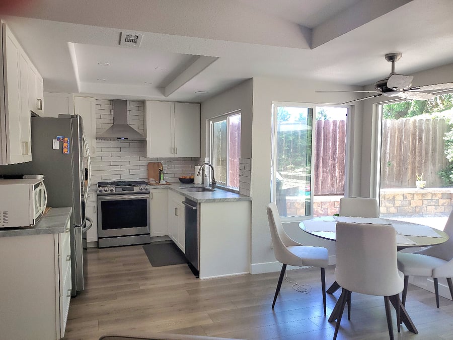 Modern kitchen with pop out seating area to enjoy your drinks and meals