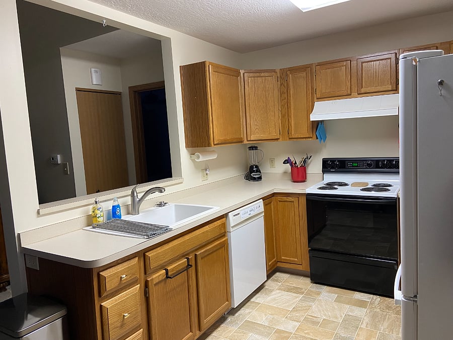 Kitchen view from garage door
