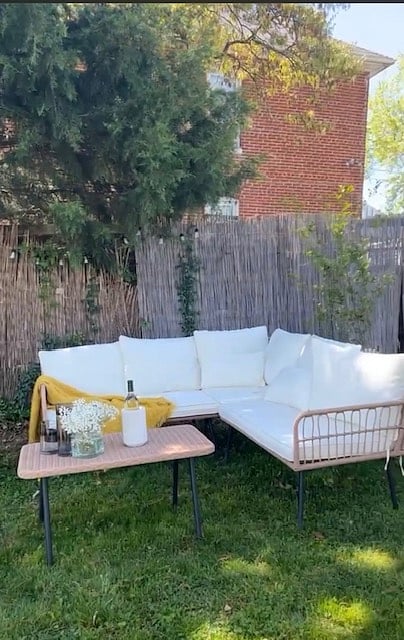 Outdoor lounging set off the side of the house
