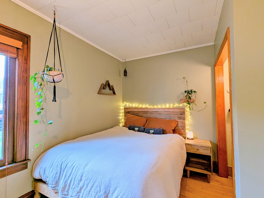 Downstairs bedroom with a Queen bed and attached to a bathroom