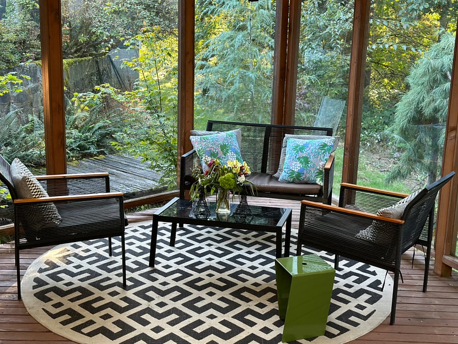 One of many outdoor covered seating areas.