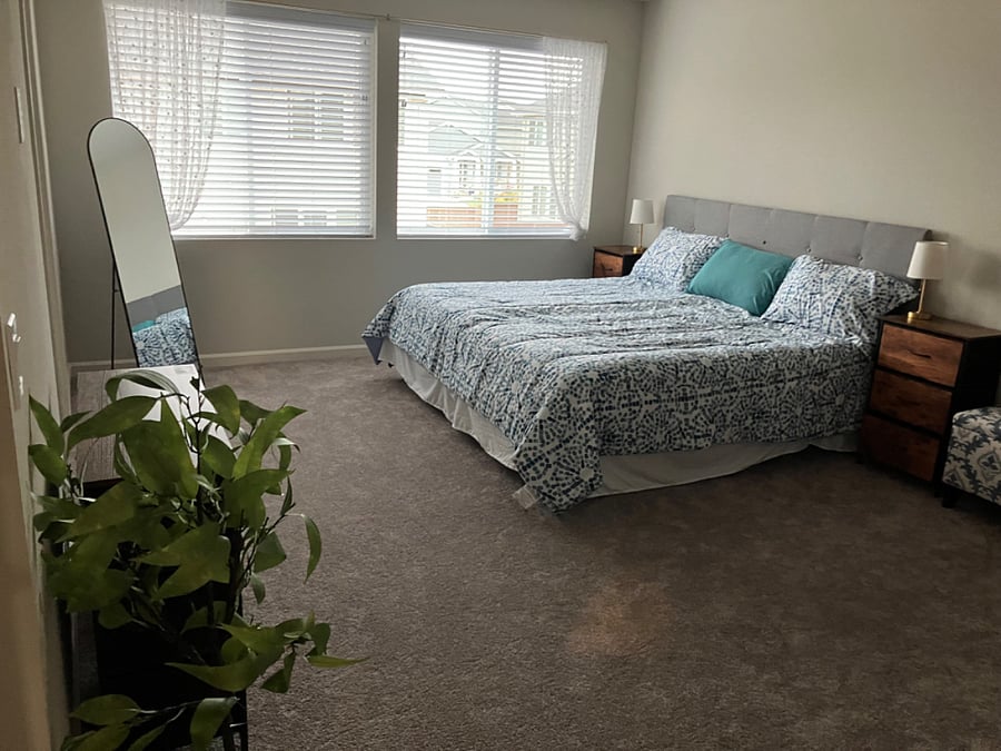 primary bedroom with king bed