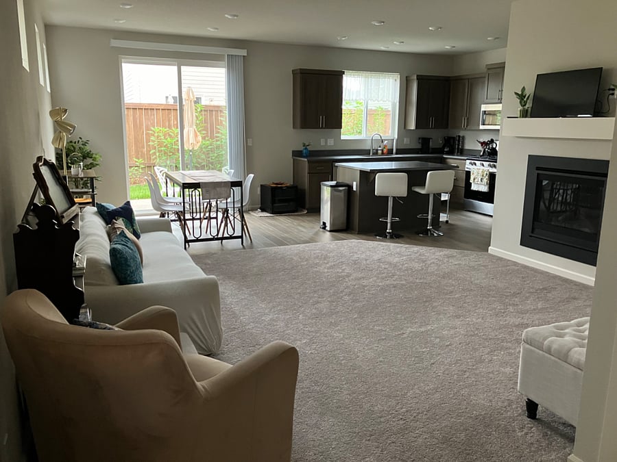 main floor living area and open kitchen