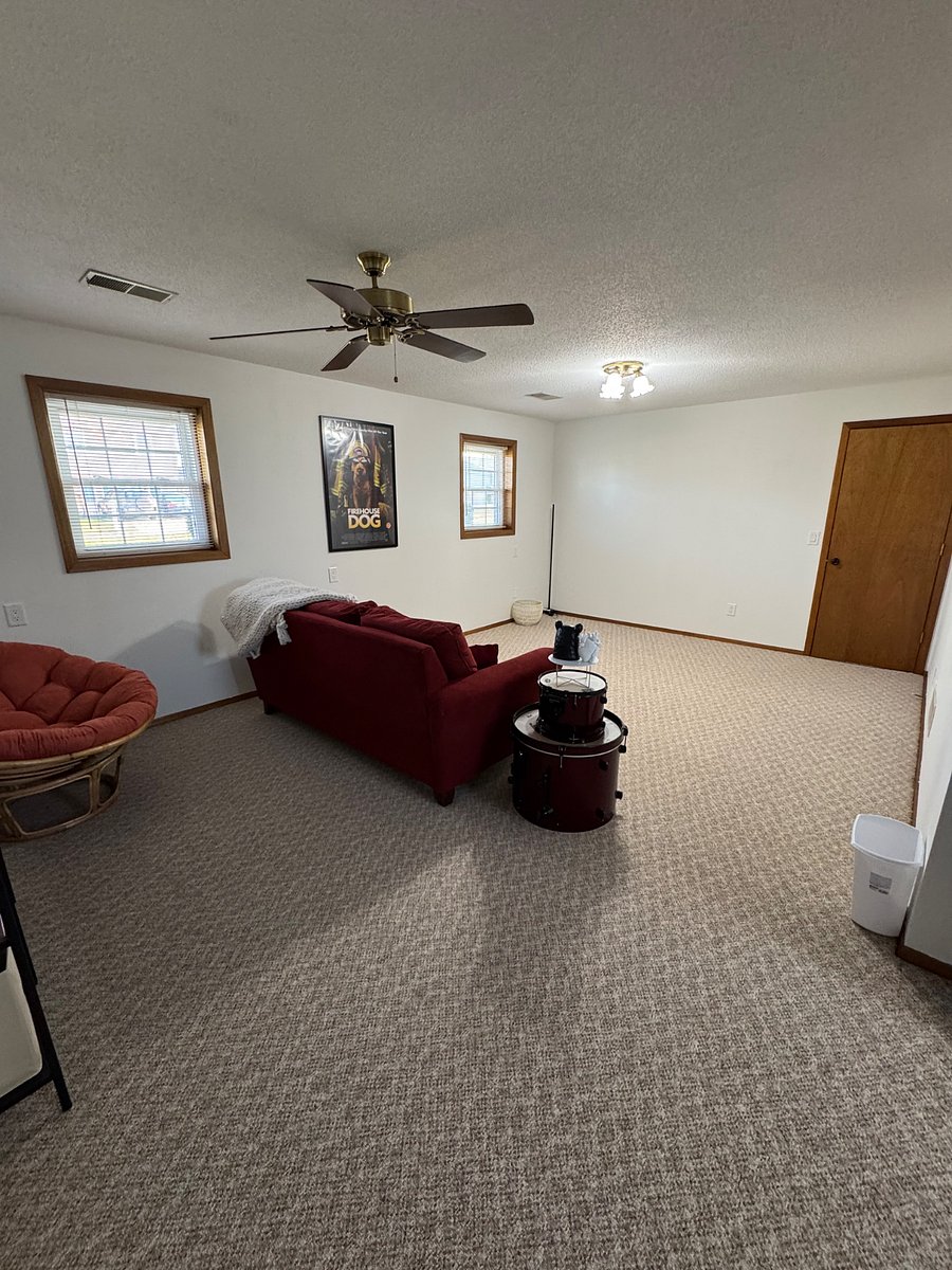 Basement living room with projector for all your movie night needs!!
