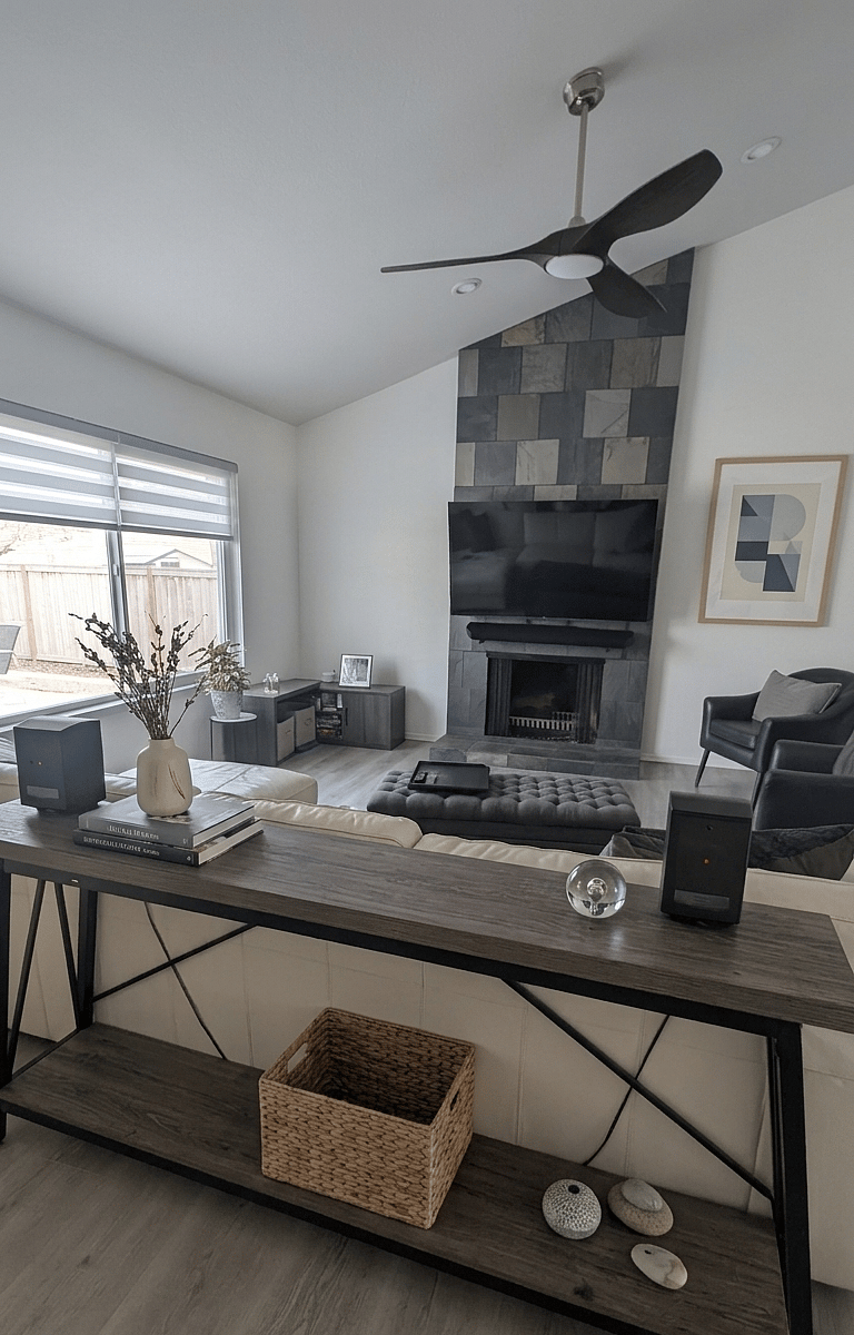 Living room with mounted tv