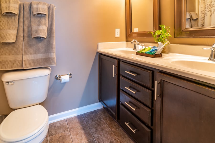 Master bathroom  cabinets able space for storage.