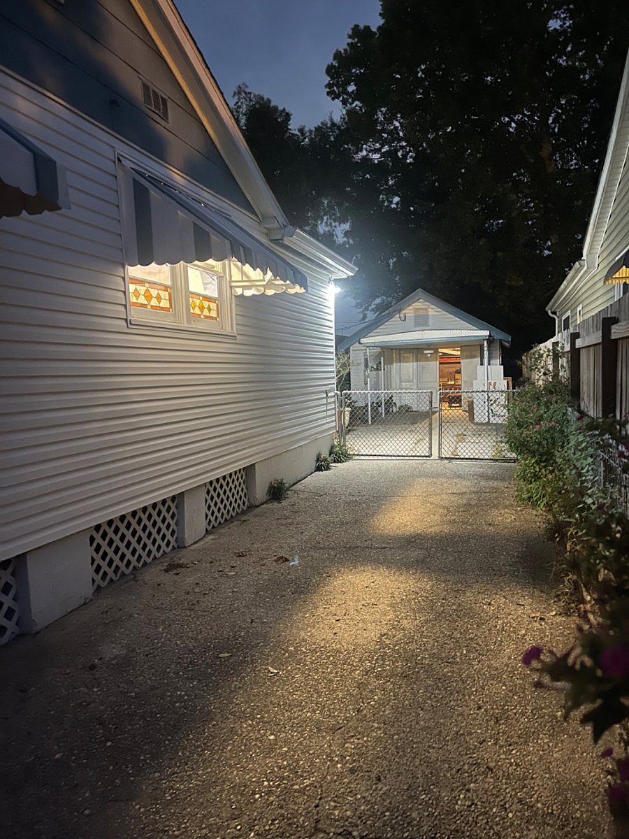 One driveway parking spot for you.
No parking beyond fence