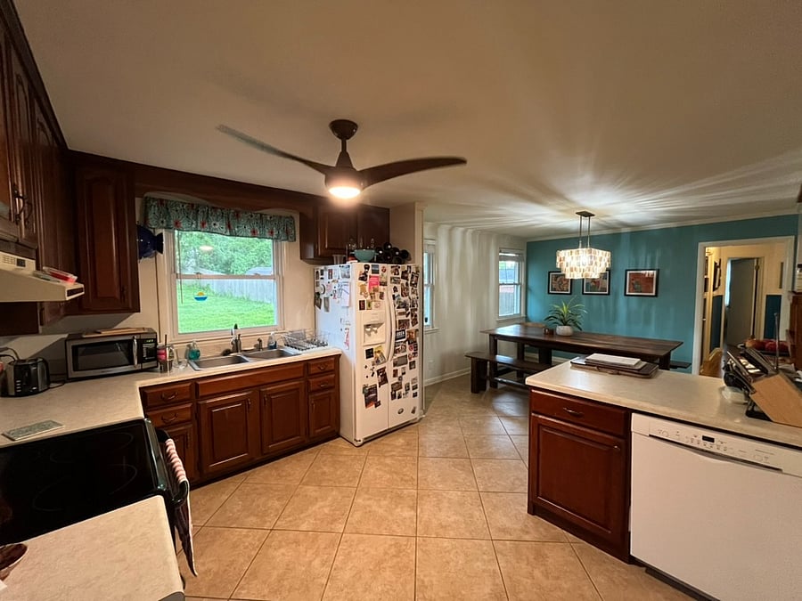 Kitchen from garage door view