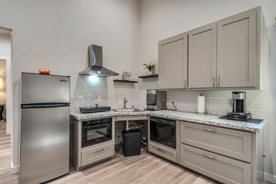 Kitchen has a combination microwave/convection oven.