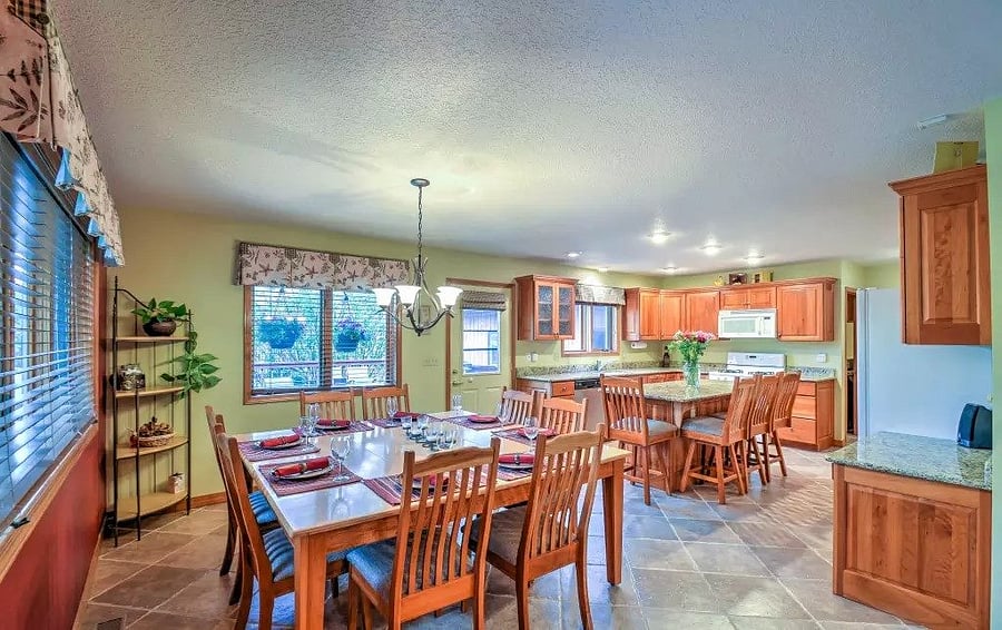 Spacious dining room and kitchen.