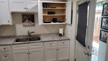 Spacious cabinets for extra storage.