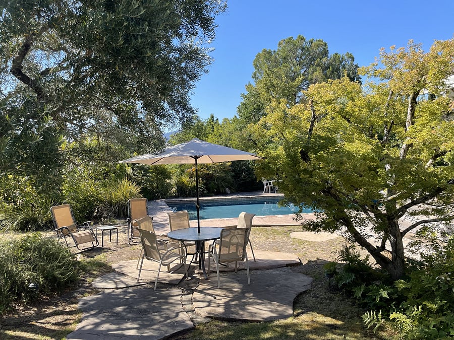 Outdoor seating and pool