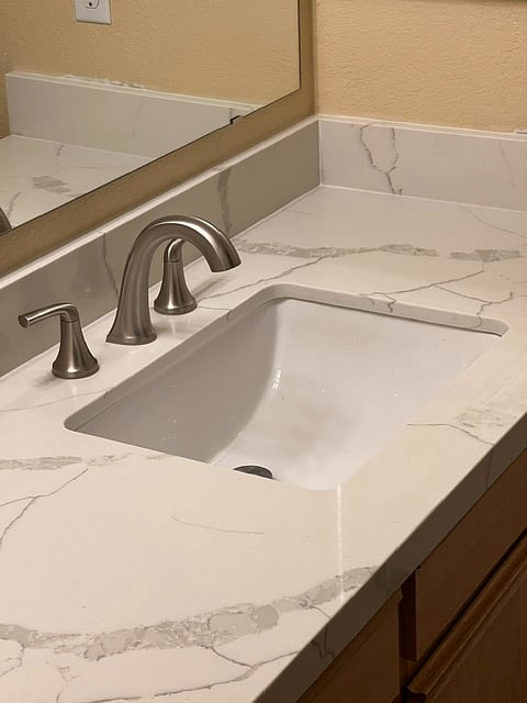 New Quartz Counter Top. Sink and Faucet