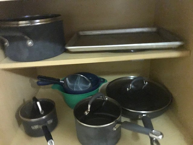 Many basic kitchen items including oil, salt, and pepper provided.