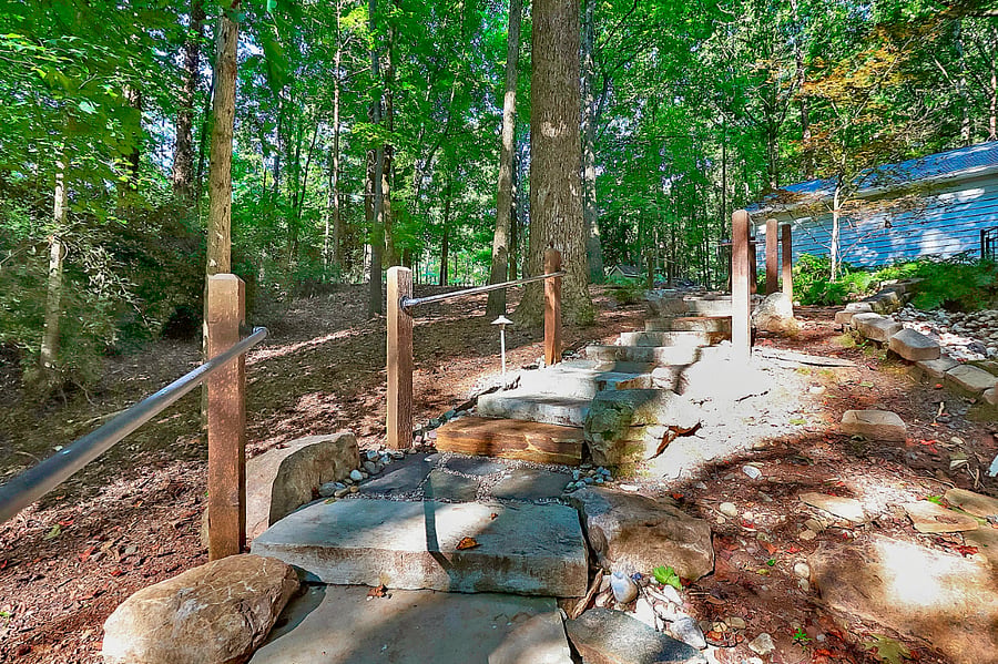 Start of walkway back up to parking area. Every step is within reach of a hand rail.