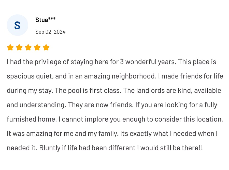 Review from other listing - identical layout, same neighborhood.