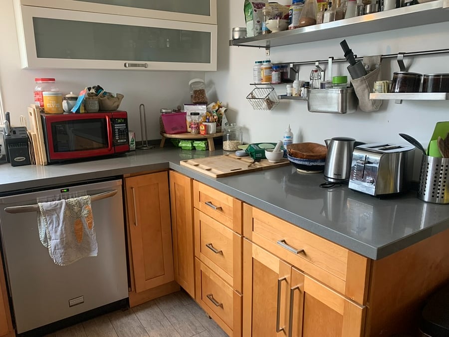 Kitchen with dishwasher, microwave--all set up!