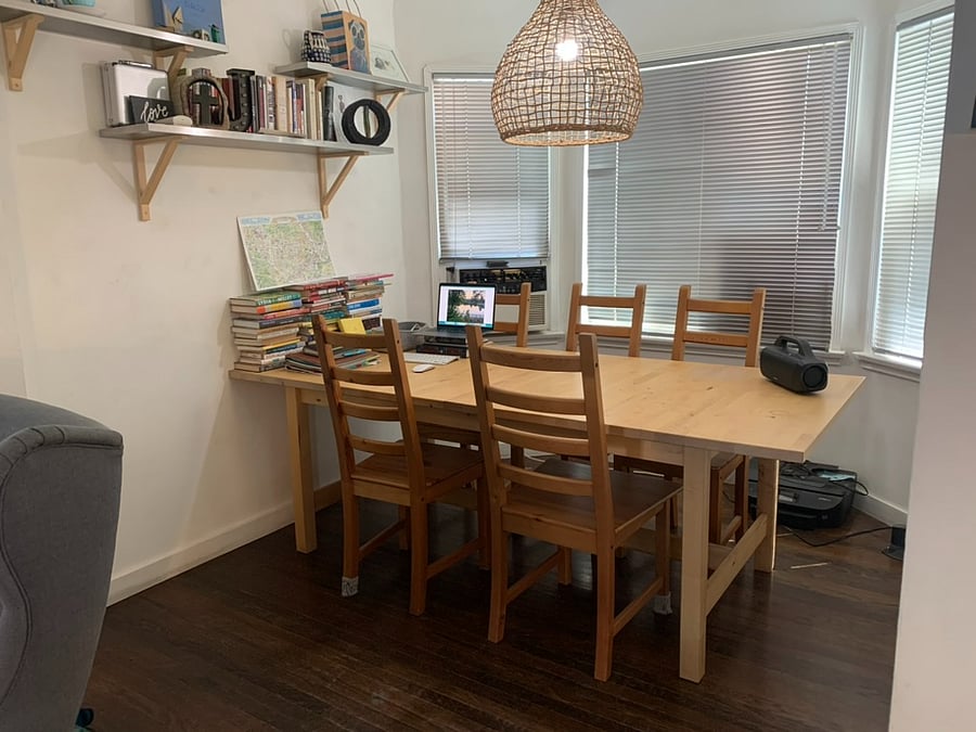 Dining nook. Table can be extended with leaf and rearranged for large dinner parties.Kitch