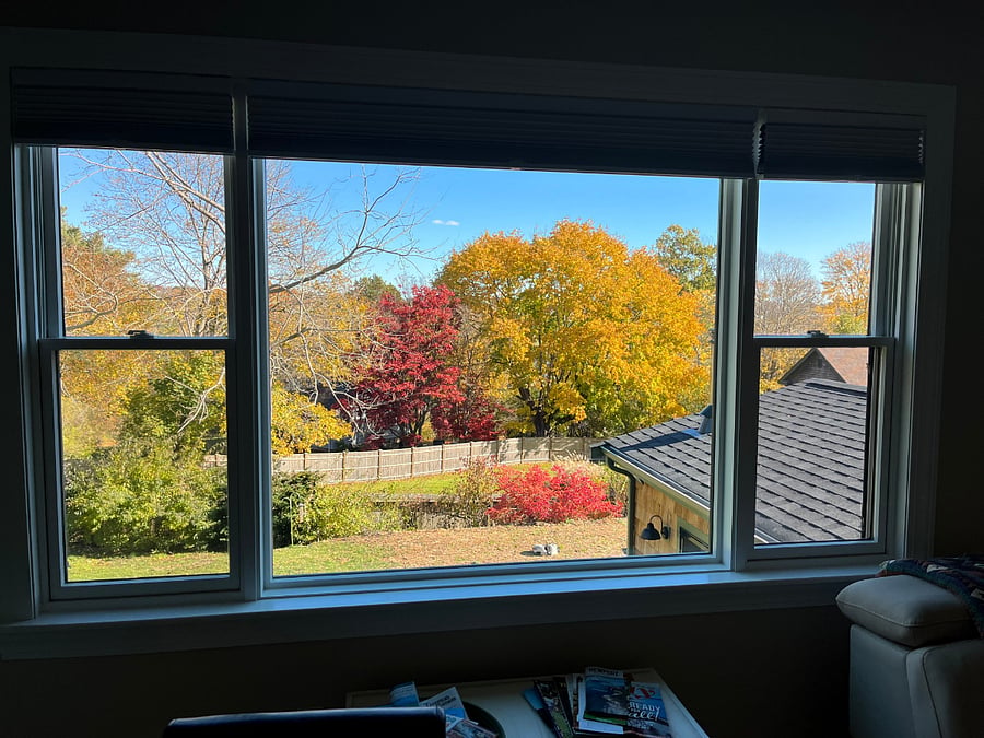 Large picture window with view of historic Green End Pond