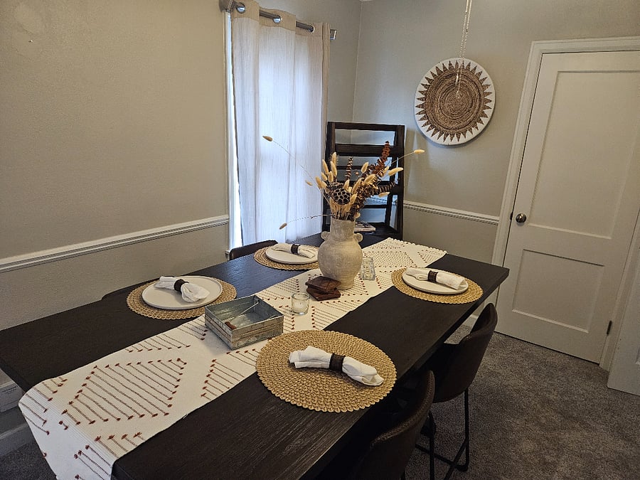 The dining room has a closet and built in shelves (not shown).