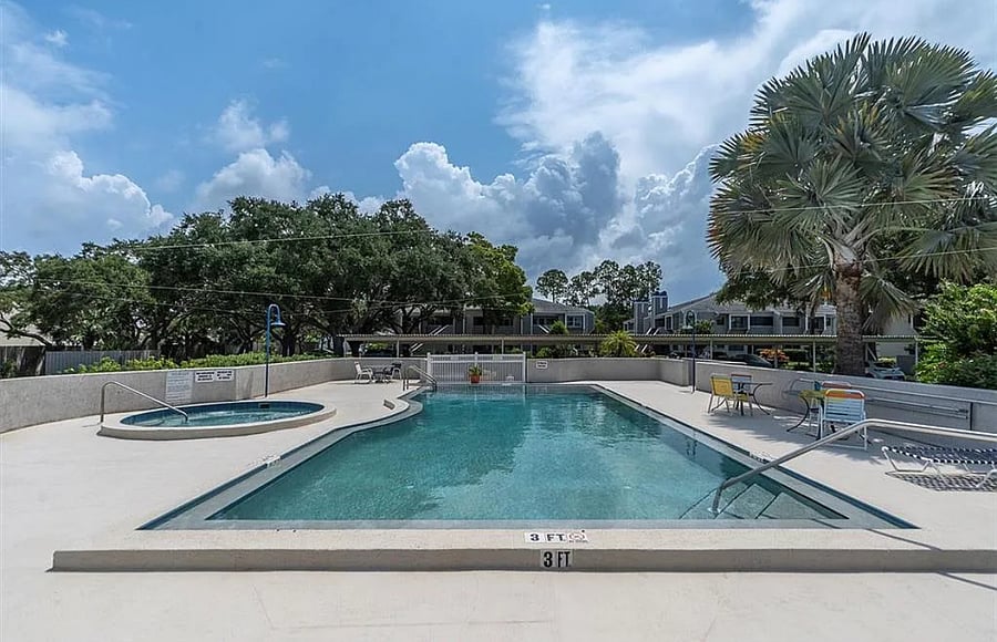 Pool is located just steps from your front door