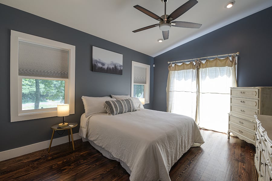 master bedroom with access to back porch / hot tub
