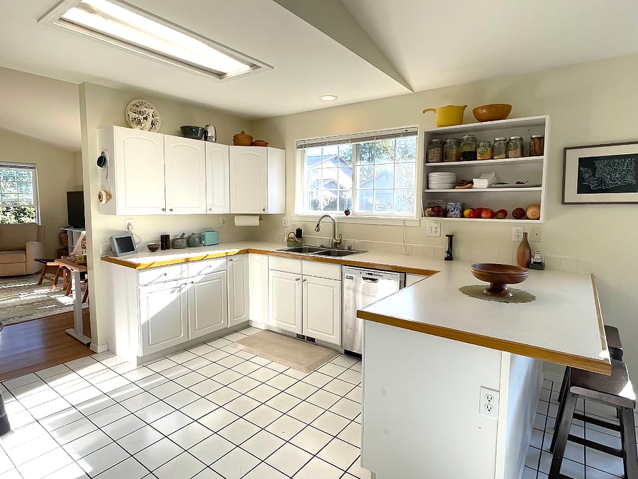 Kitchen with living room to the left