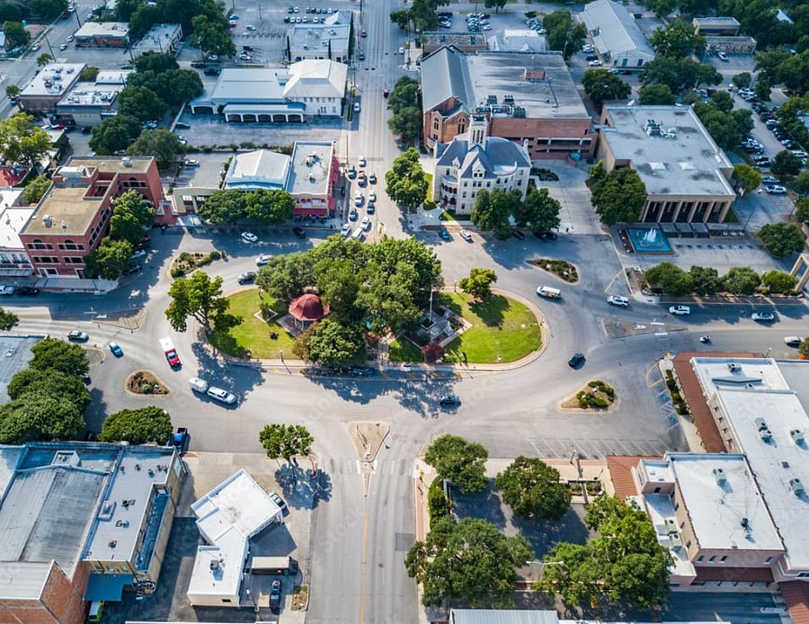Downtown New Braunfels with its famous roundabout