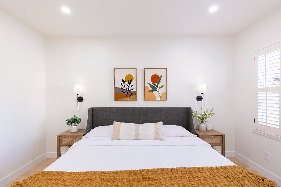 Nectar king size bed complimented by night stands and remote control sconces. Room also equipped with large 2 door wardrobe closet for your storage needs.