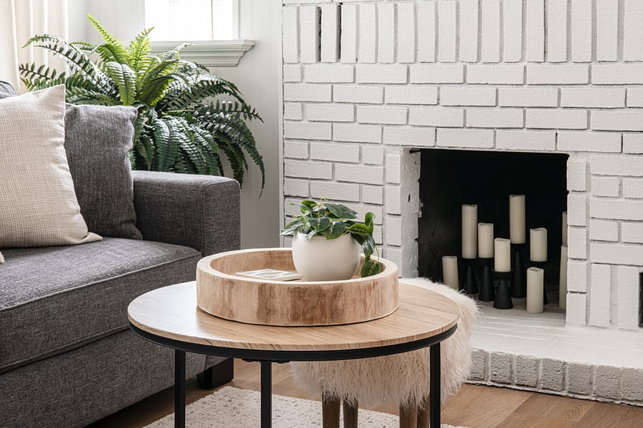 Living room w/ decorative fireplace