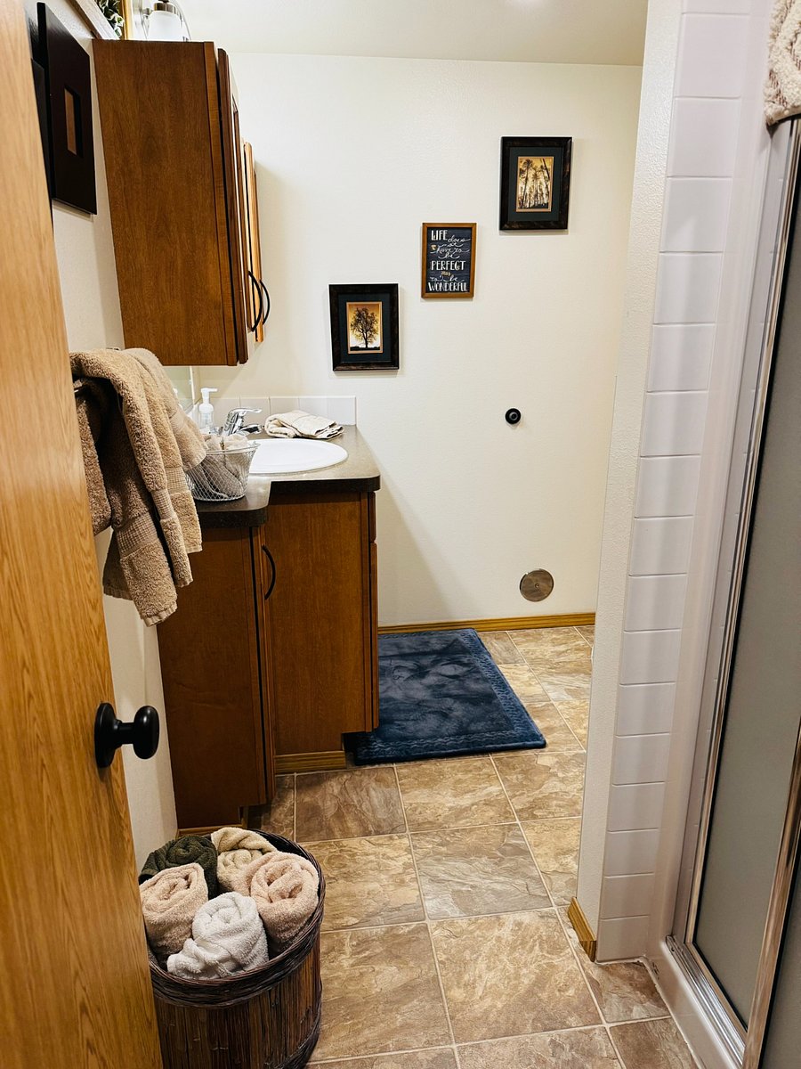 Lower Level - looking into Jack n Jill bath from room 3.  Shower on the Rt.
