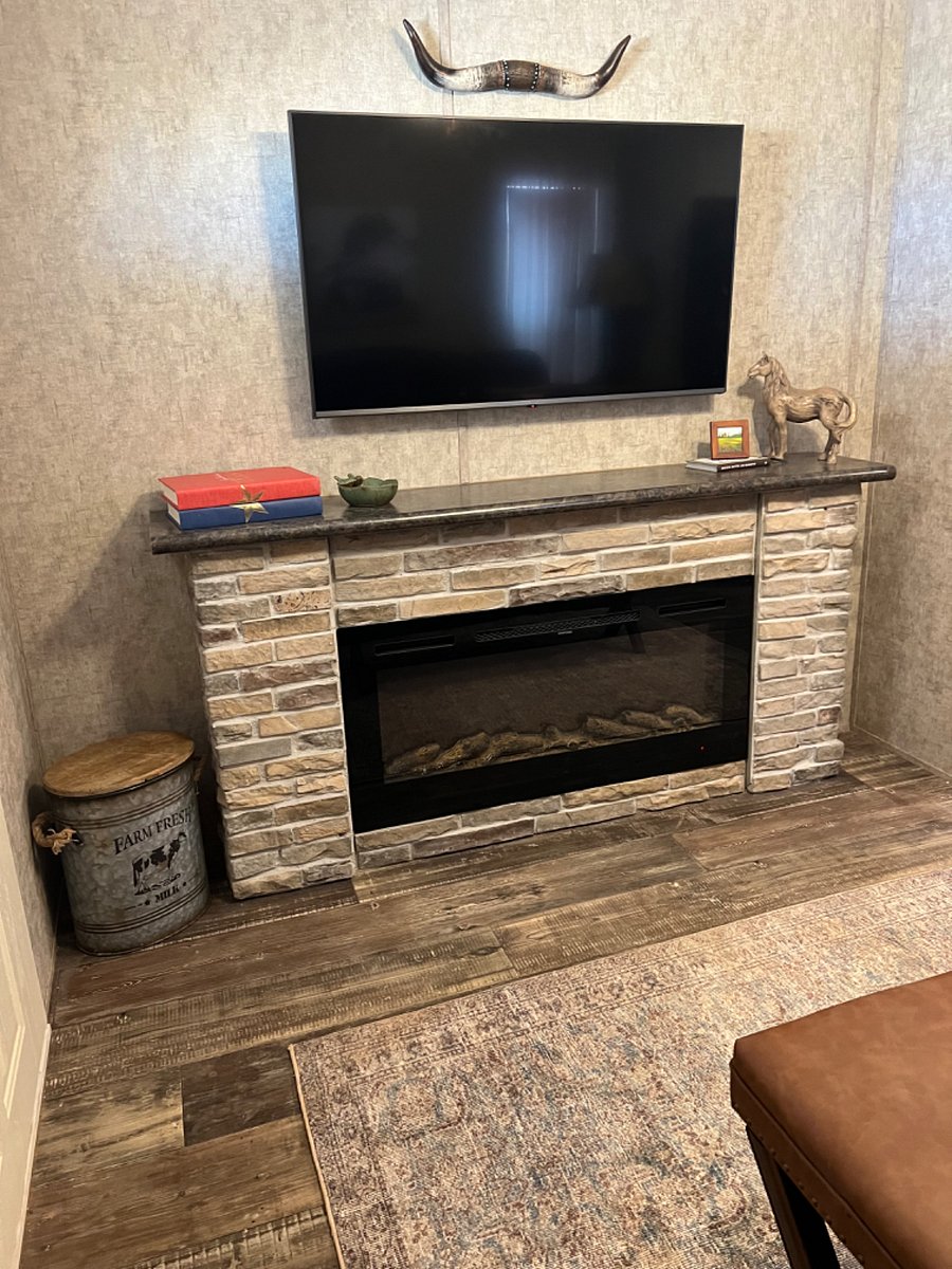 Remote control electric fireplace.