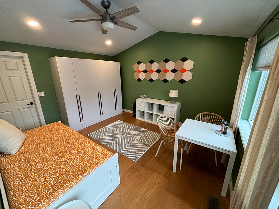 Private studio with twin size daybed that opens into a queen size bed.