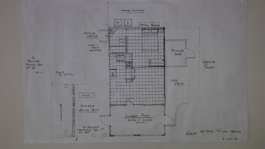 Scale Floor plan showing apartment and porches