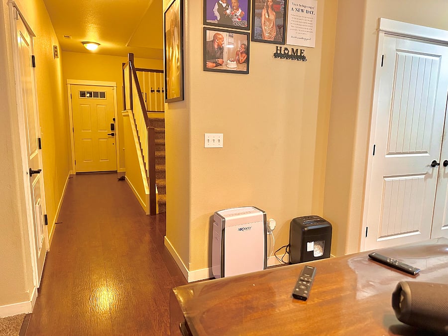 Air Doctor Air Purifier and paper shredder. Main entrance, Keyless entry.  