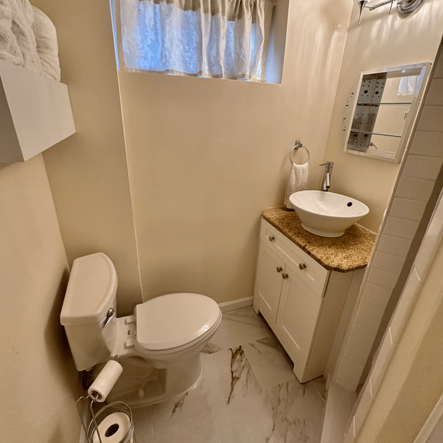 3/4 bath in finished basement; shower to right in photo