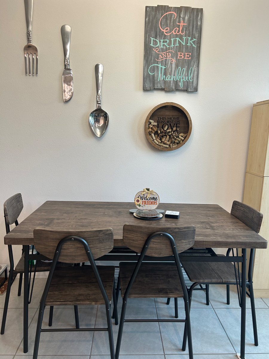 Dining table with chairs and bench