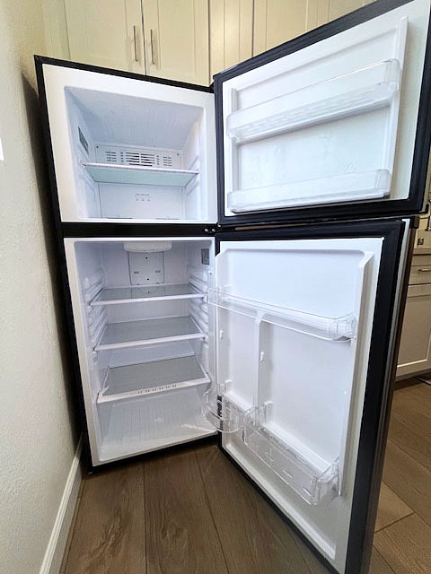 The refrigerator/freezer is a perfect size for your stay.
