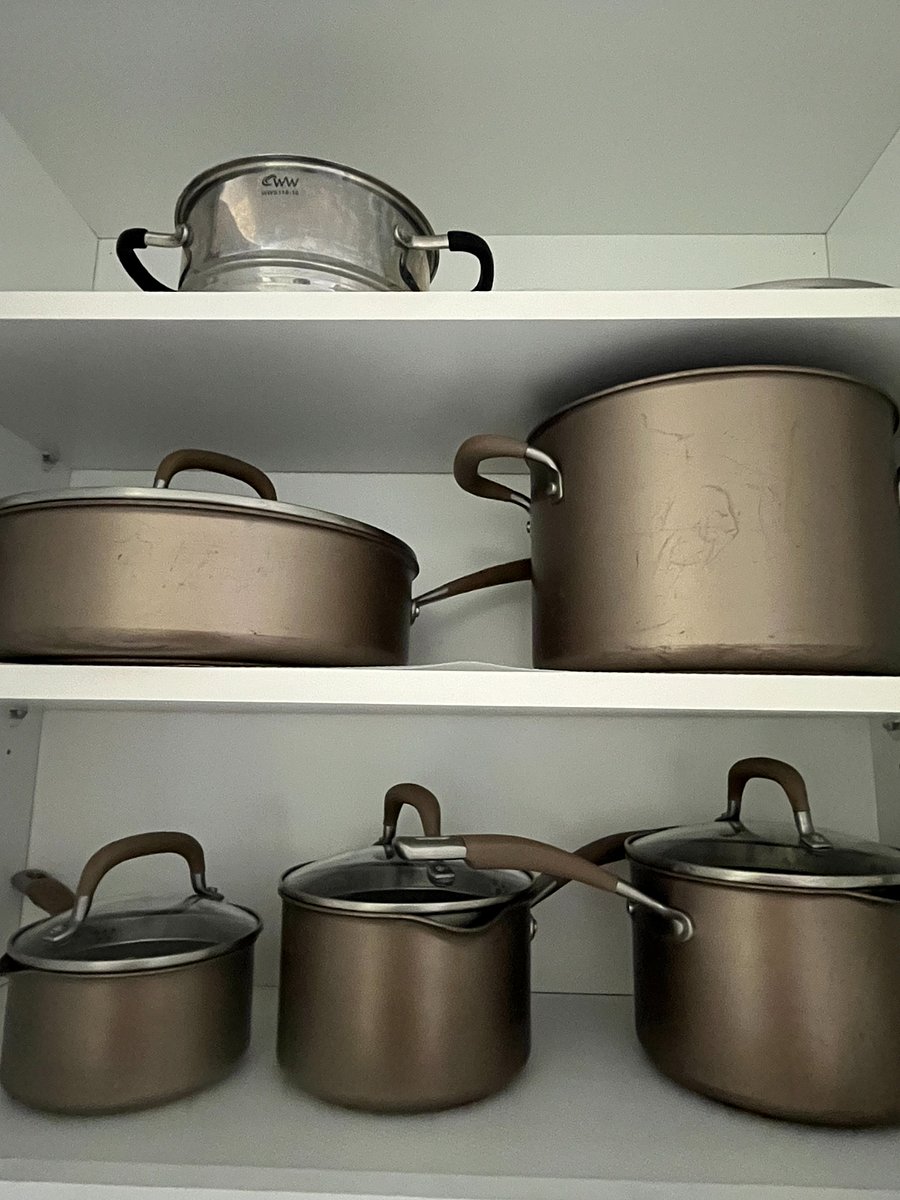 Pots and pans and baking pans are provided.