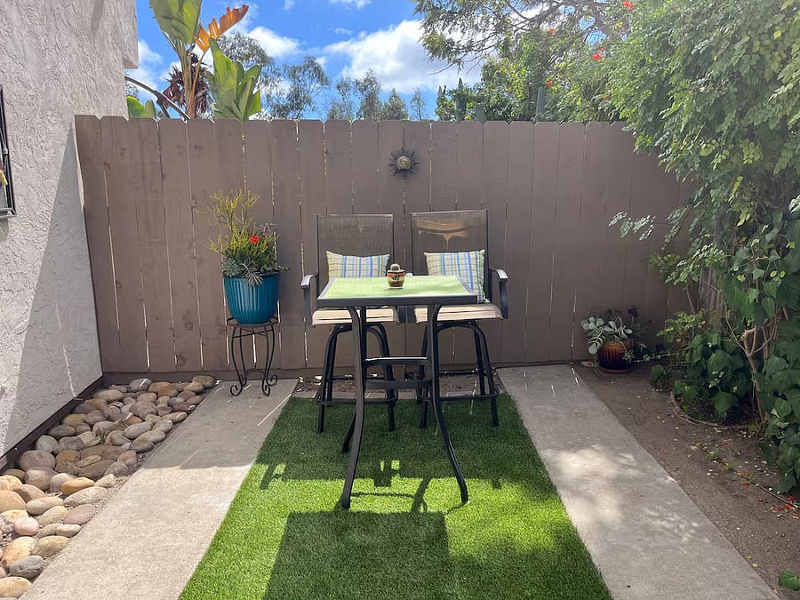 A patio set is provided for you to enjoy the sunshine while you relax.