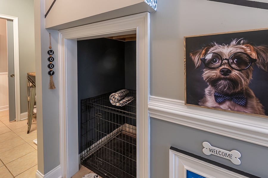Dog retreat area. The perfect spot for your fur baby to have some R&R while youre away.