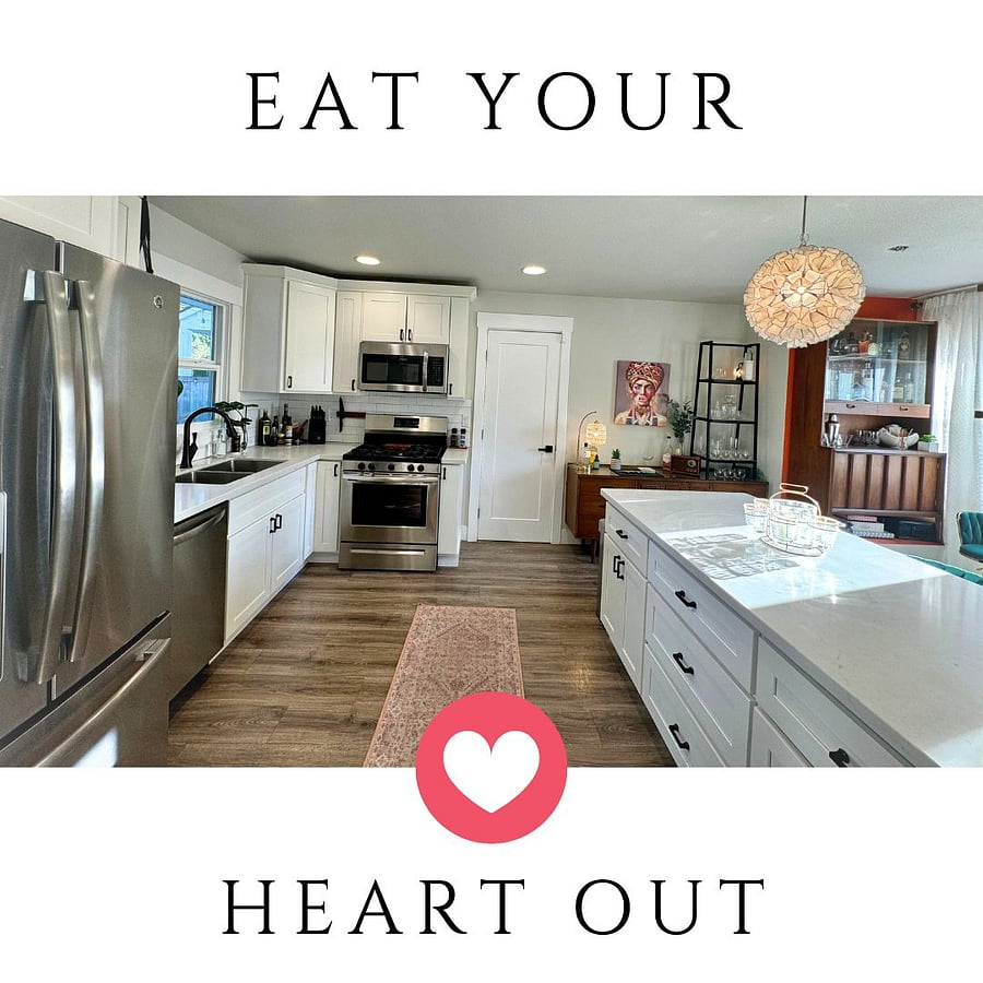 The kitchen has a large, French door style refrigerator and freezer. I also have a small air fryer and full-size gas stove & oven. Pull up a seat at the large island - and if you like to cook, enjoy just about any kitchen gadget you can imagine.