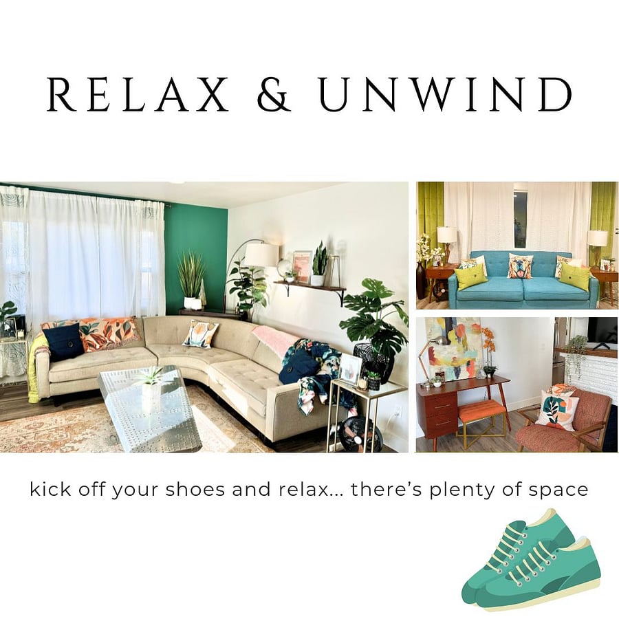Theres one large living room with two fairly large sofas for relaxing! Youre more than welcome to relax and unwind, day or night! It includes a smart TV four binge watching Netflix, Amazon Video, Hulu, etc. 