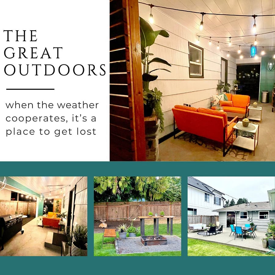 The covered side patio is yours to enjoy, all year long. The backyard and back patio tend to be a bit more seasonal, but you're more than welcome to grab chair or even build a small fire in the fire-pit, weather permitting. 