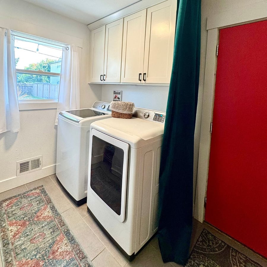 Fully Stocked Laundry Room. Enjoy a private laundry area with full-size washer & dryer plus detergent, bleach, and stain removers  furnished month-to-month housing in Tacoma for professionals.