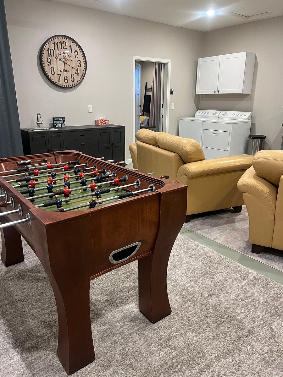 Foosball table, washer, dryer and wet bar