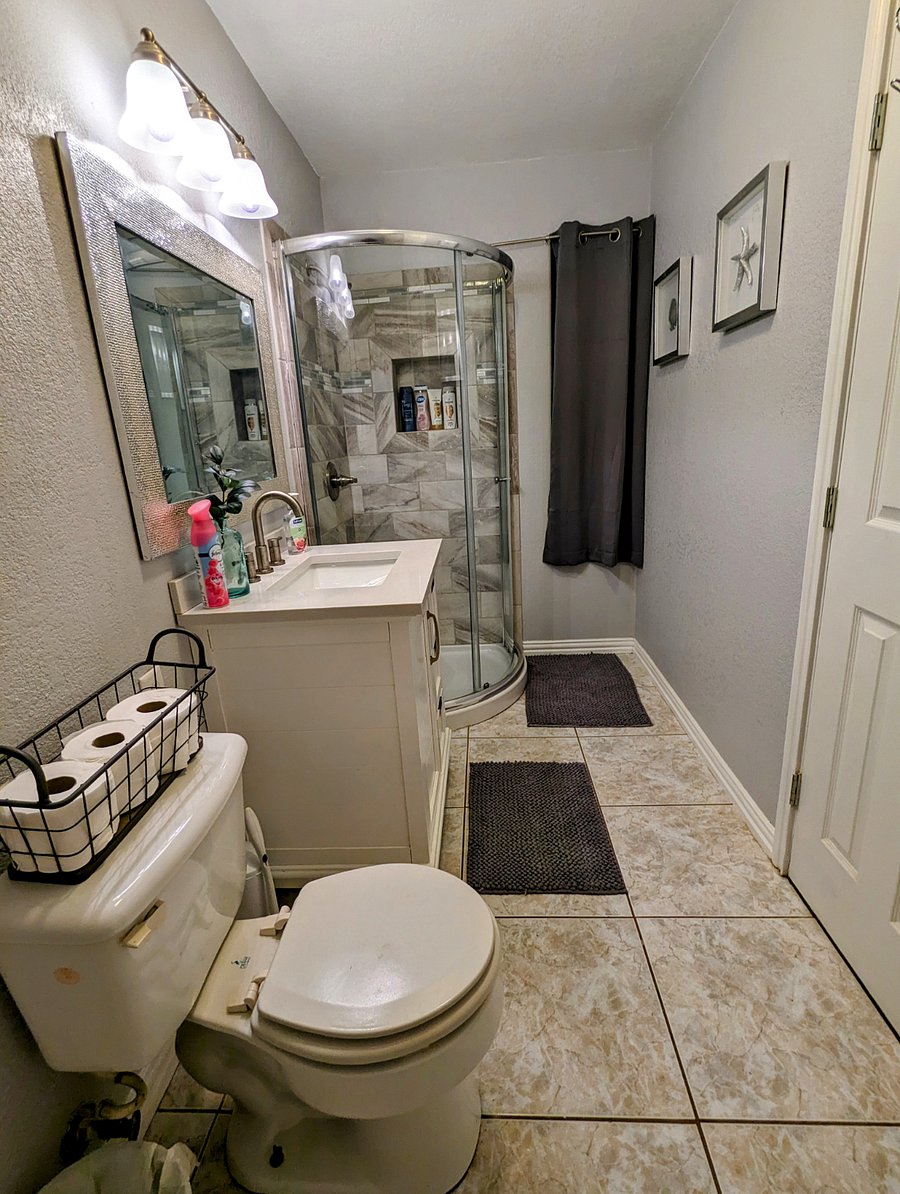 Restroom for Bedroom 1. This restroom has two entrances. It goes to the bedroom and also to the living room. You can lock it and make it private.