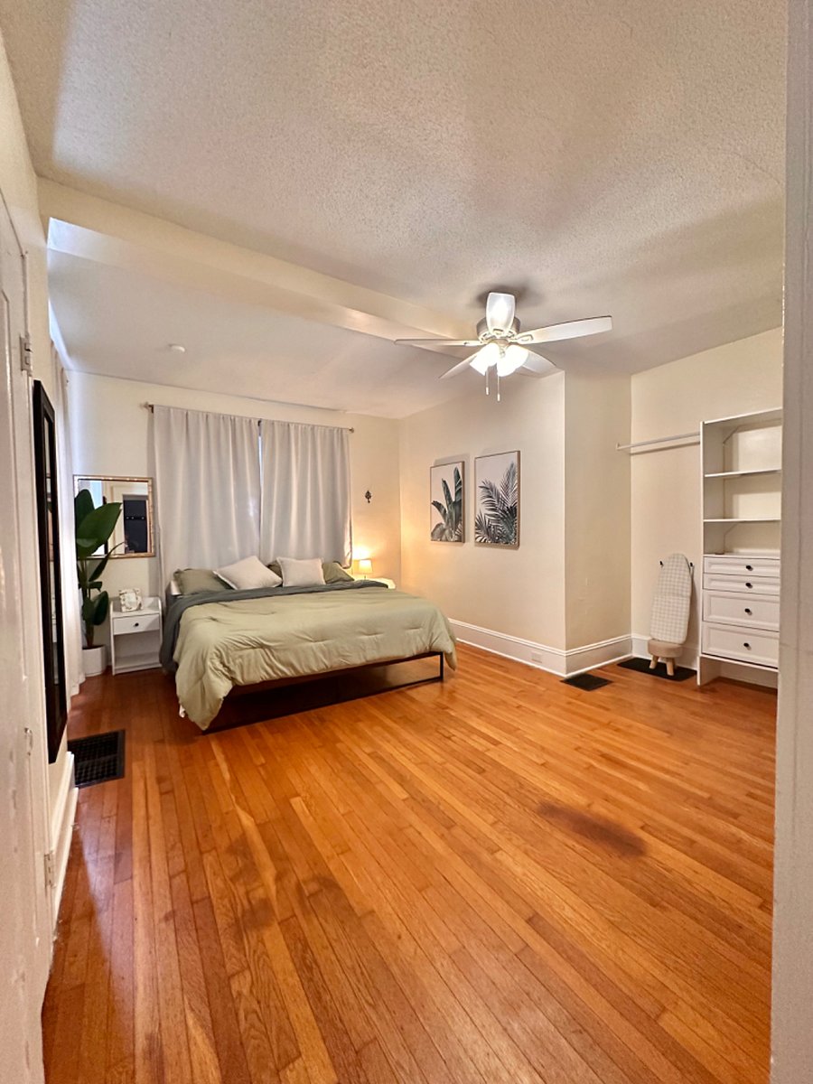 Master bedroom, King sized bed.