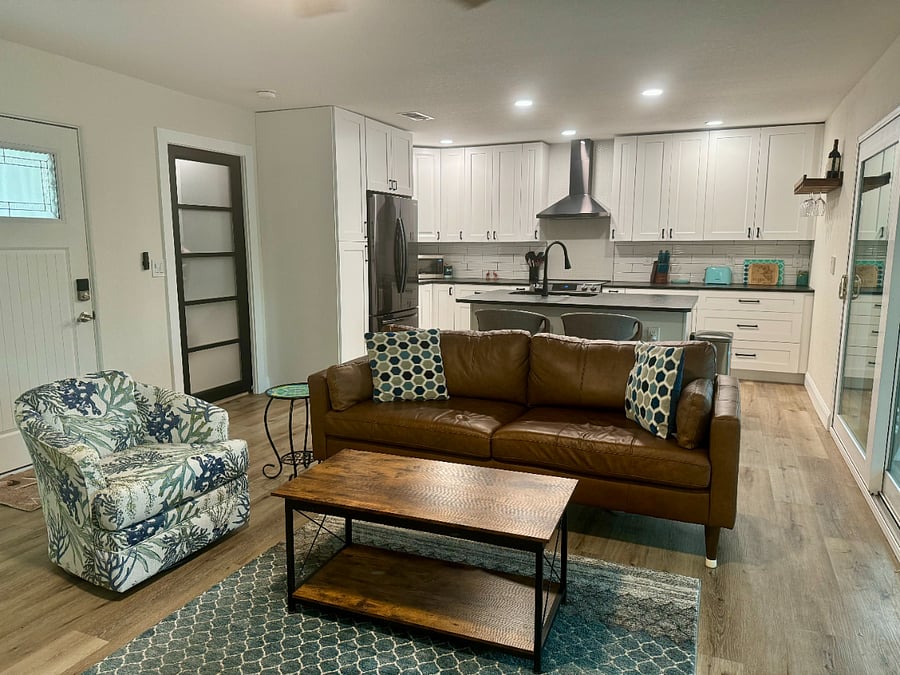 Living Room Open to Kitchen & Dining Kitchen Island
