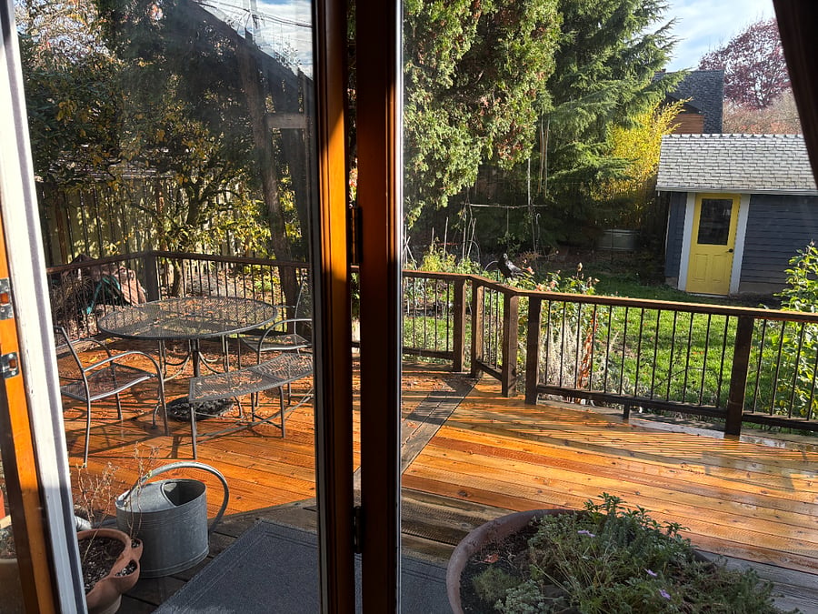 View of deck from dining room.